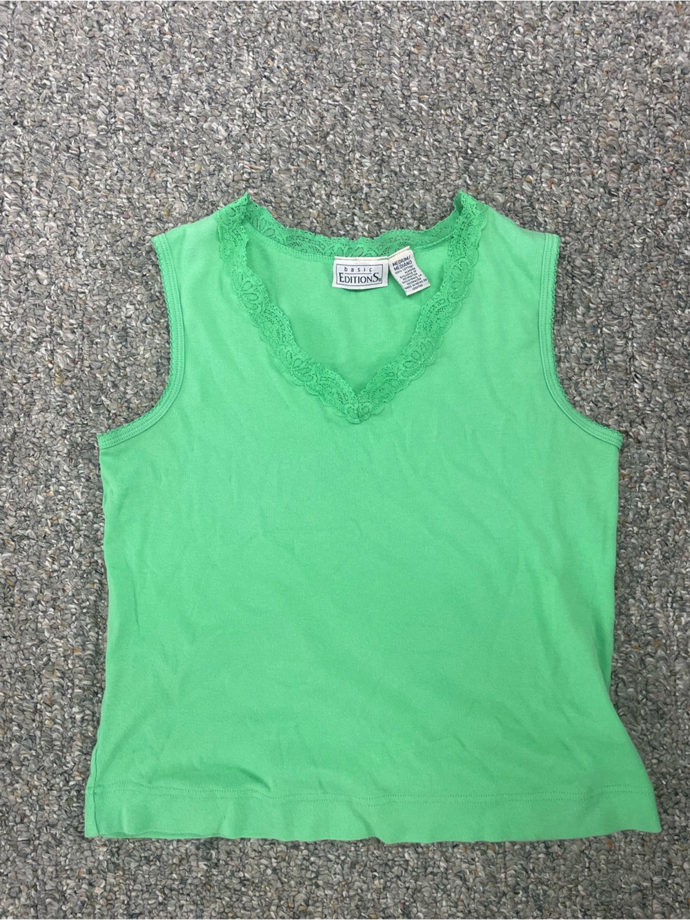 Basic Editions Bright Green Lace-Trim Tank